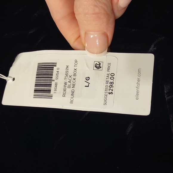Eileen Fisher crushed black velvet round neck box top large New $298 Evening L - Picture 3 of 7